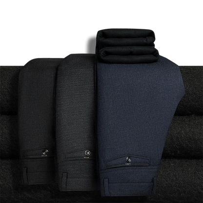 Men's Fleece Lined Suit Pants Business Casual Loose Straight Black Formal Dress Pants Navy Blue Thick Warm Trousers