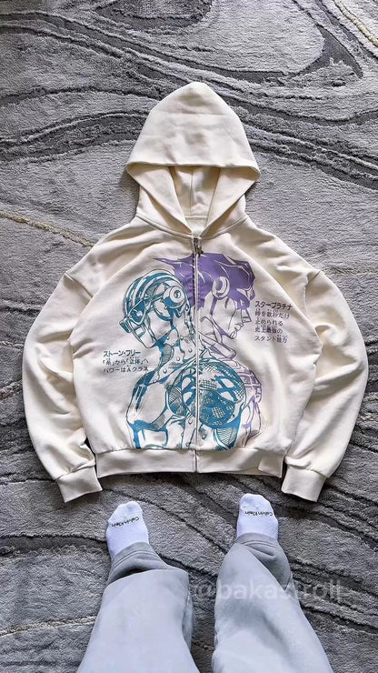 Harajuku Jojo Bizarre Adventure Zip Up Hoodies Oversized Mens Womens Zipper Hoodie Hip Hop CoupleS Y2k Street Sweatshirt