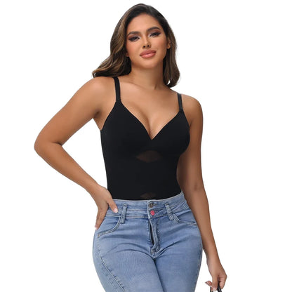 Cross Waist Tummy Control Body Shaping Bodysuit for Women Full Body Control V-Neck Mesh Breathable Briefs Underwear Butt Lifter