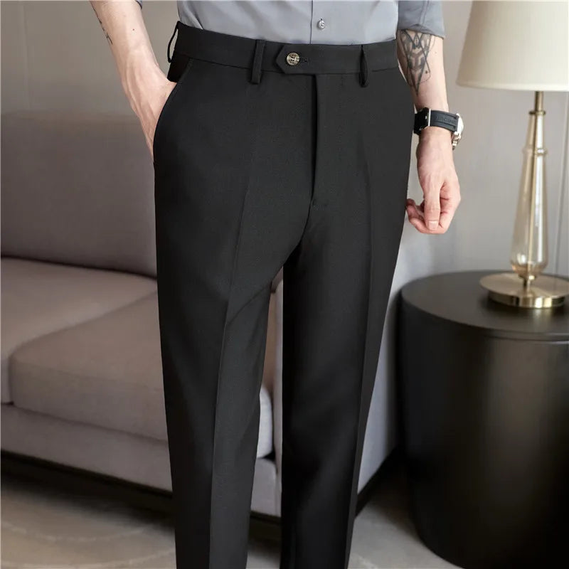 2024 New Men's Slim Fit Tapered Dress Pants Apricot Pearlescent Texture Business Casual Suit Trousers Spring Clothes