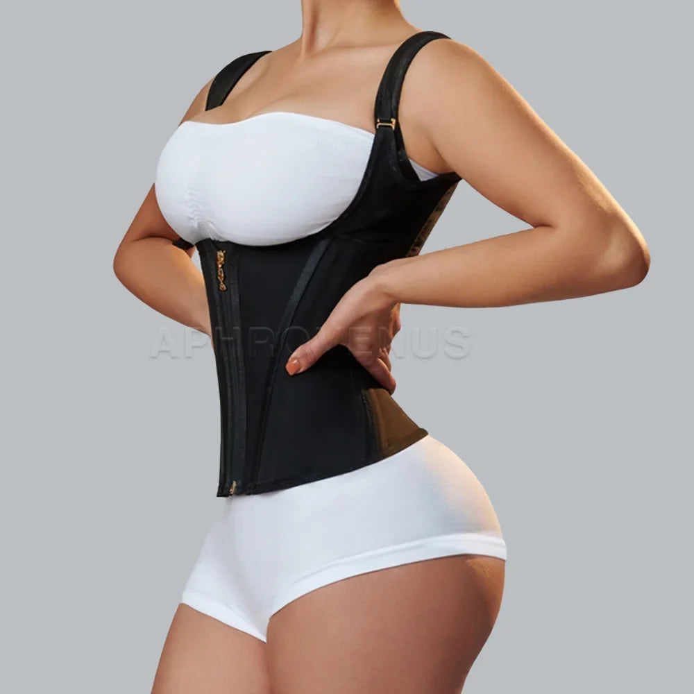 Fajas Colombianas Women Double Compression Waist Trainer Corset with Bone Adjustable Zipper and Hook-eyes Flat Belly Body Shaper