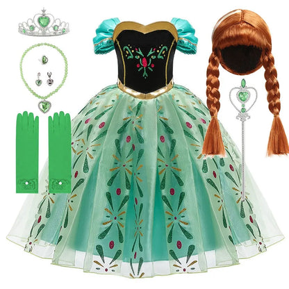 2026 Kid Elsa Anna Costume Girl Birthday Floral Dress Children Snow Queen Performance Fantasy Princess Evening Halloween Costume
