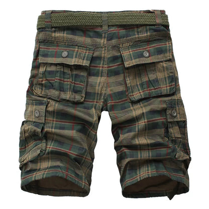 2026 Summer Men Shorts Fashion Plaid Beach Shorts Mens Casual Shorts Military Short Pants Male Bermuda Cargo Overalls No belt