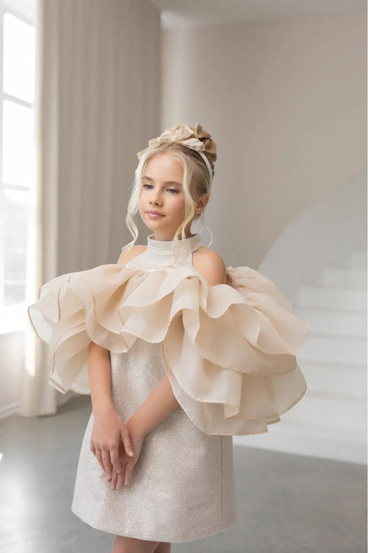 Beige Flower Girl Dresses for Wedding Toddler Girl's Birthday Gowns Customized High Neck Baby Pageant Outfit Dress