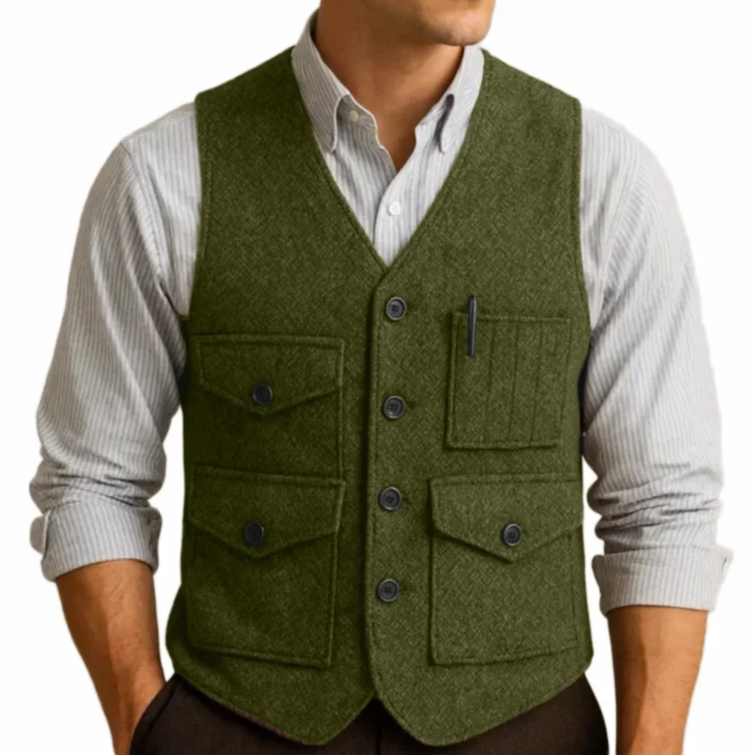 Men Vest Brown Herringbon Single Breasted With Pocket Waistcoat For Wedding Business Work Office Casual Daily Men Suit Vest