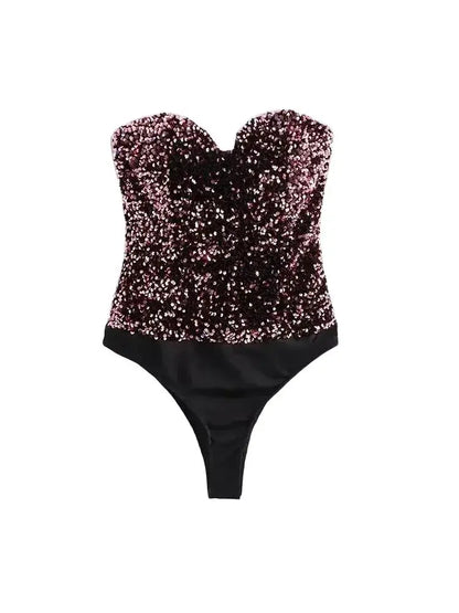 Strapless Sequin Bodysuits for Women, Backless Bodysuits, Sweetheart Neck, Female Playsuits, Sexy Fashion