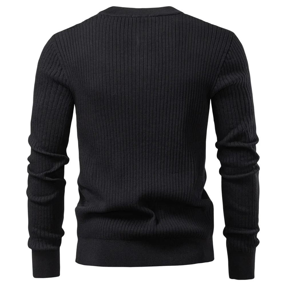 Men's Long Sleeve T-shirt Fall Winter Fashion Knit Slim Fit Polo Sweater Riibed Henry Collar Sweatershirt for Man
