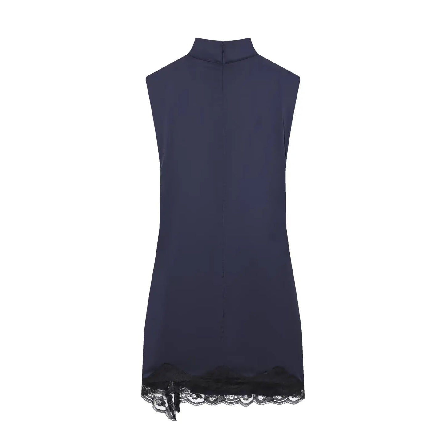 Satin dresses women's clothing fashion back zip hem lace patchwork slit sexy nightclub mini dress chic French Evening