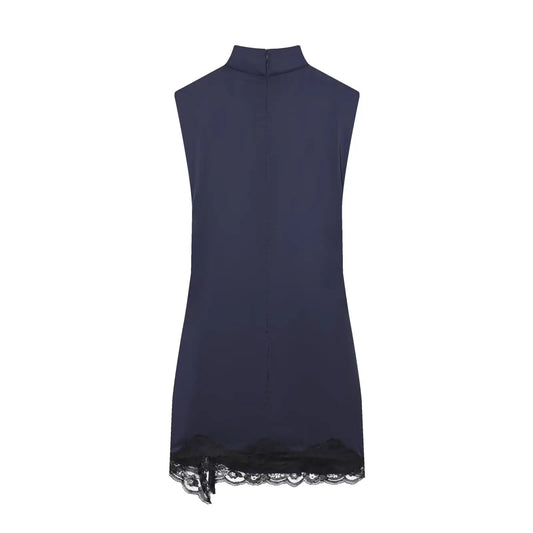 Satin dresses women's clothing fashion back zip hem lace patchwork slit sexy nightclub mini dress chic French Evening