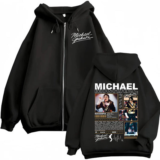 Limited Michael Jackson Classic Merch Zipper Hoodie Vintage Fashion Rock Zip Up Sweatshirts Men Women Casual Oversized Pullovers