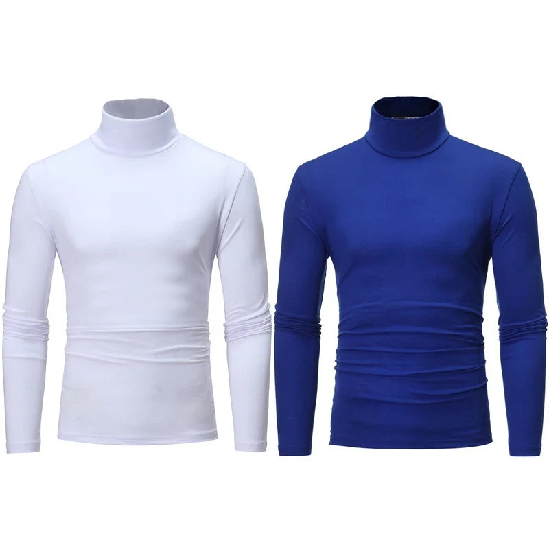 2pcs Men Thin Warm Tops Men's Autumn Long-sleeved Thermal Underwer Male High Collar Fashion T-shirt