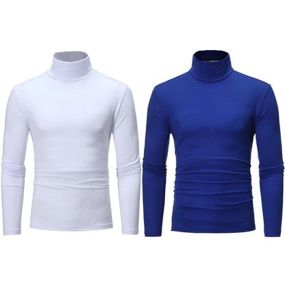 2pcs Men Thin Warm Tops Men's Autumn Long-sleeved Thermal Underwer Male High Collar Fashion T-shirt