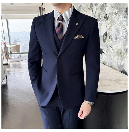 Slim-Fit Three-Piece Set Korean Style Two-Button Groomsmen Formal Wedding Business Suit Handsome Groom Best Man Dress High-