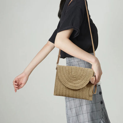 Handmade Ladies Straw Woven Bags Women Summer Holiday Beach Casual Clutch Purse Elegant Shoulder Handbag Raffia Envelope Wallets
