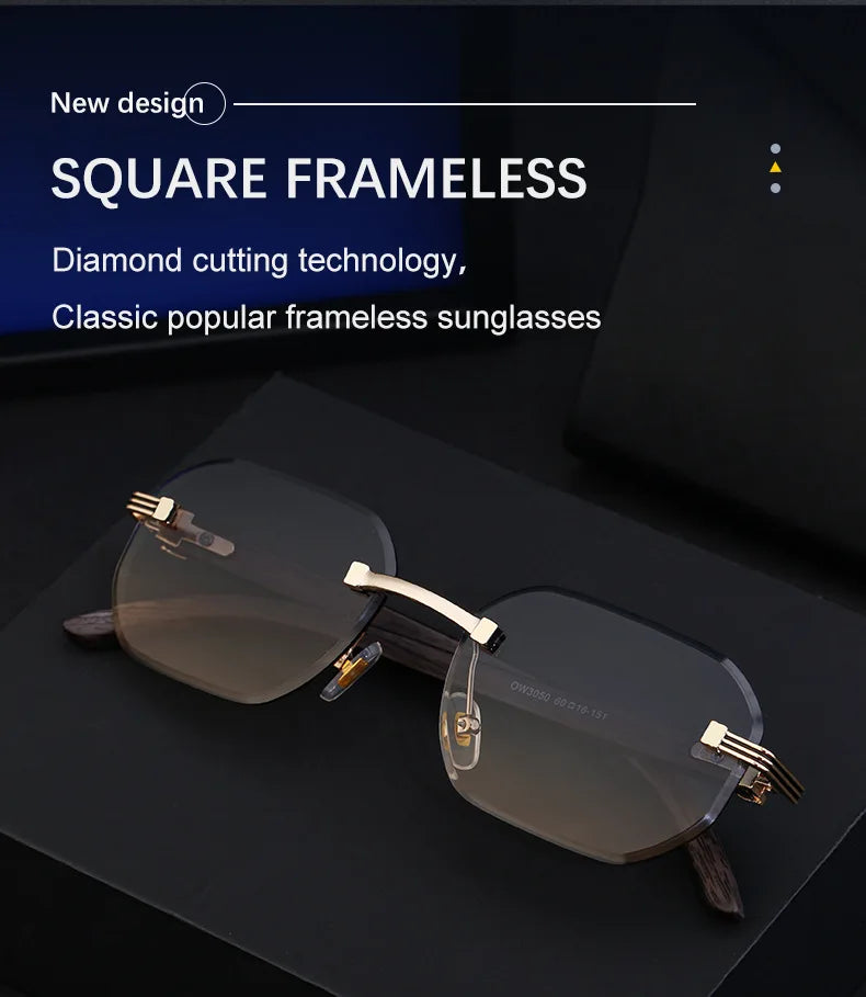 2026 Wooden Rimless Sunglasses Women Trendy Vacation Sunscreen Square Sunglass Men Luxury Vintage Retro Fashion Glasses Occhiali