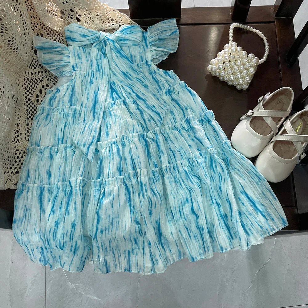 Summer 2-7 Years Girls Korean Version Cute Casual Sleeveless O-Neck A-Line Princess Dress 1 Pc Kids Party Fashion Sweet Clothes