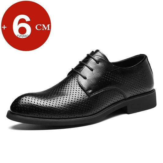 Men Spring Summer Hollow Out Breathable Elevator Shoes 6cm Hidden Height Increasing Business Formal Dress Office Wedding Shoes