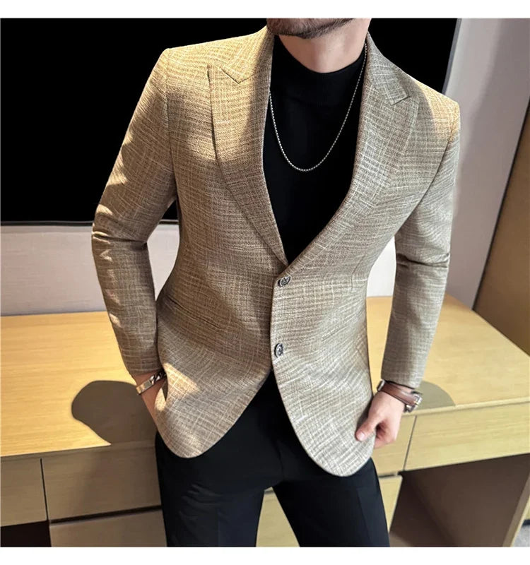 Autumn Winter Thick Wool Plaid Suit Jacket 2025 New Men's Slim Fit Casual Fashion Formal Business Socia Party Jacket Coats