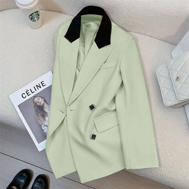 Spring Women's Suit Jacket Fashionable Korean Design Commute Style Long Sleeve Polyester Blend Urban Windbreaker