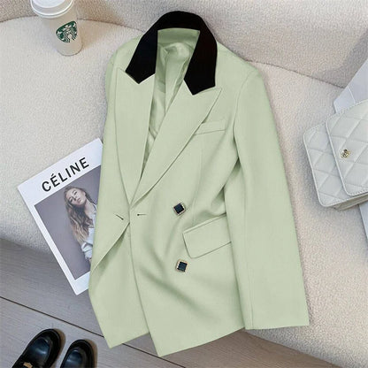 Spring Women's Suit Jacket Fashionable Korean Design Commute Style Long Sleeve Polyester Blend Urban Windbreaker