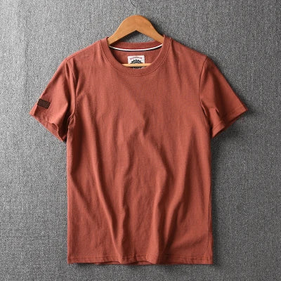 Summer New American Retro Short-sleeved O-neck Solid Color T-shirt Men's Fashion Simple 100% Cotton Washed Casual Sport Tops
