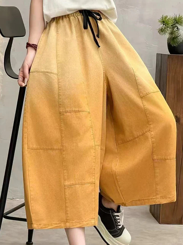 Women Summer Fashion Big Size Denim Pants 2025 Females Vintage Classic Loose Harem Trousers Elastic Waist Casual Jeans