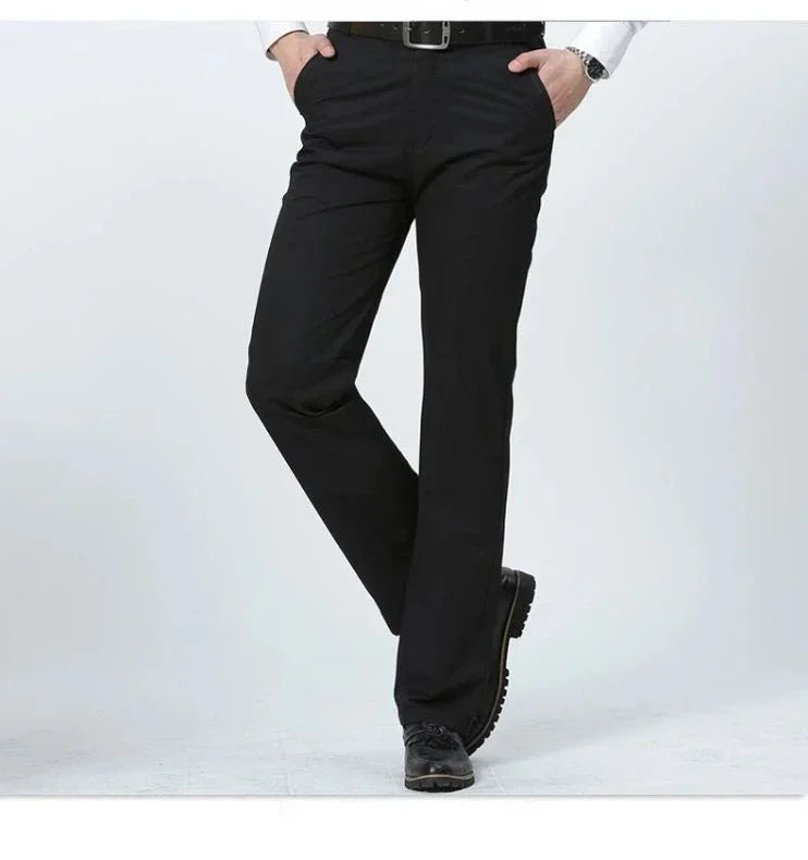 Summer Thin Pants 100% Cotton Men's Autumn Thick Suit Pant Slacks High Waist Straight Loose Bland Solid Business Casual Pants
