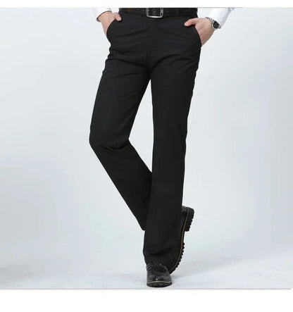 Summer Thin Pants 100% Cotton Men's Autumn Thick Suit Pant Slacks High Waist Straight Loose Bland Solid Business Casual Pants