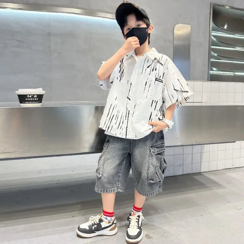 Summer Shirt Set Boys Sets Children T-shirts Children's Boy's Clothing Kids Clothes 10 14 Years Suit Year Old Outdoor Outfit Top
