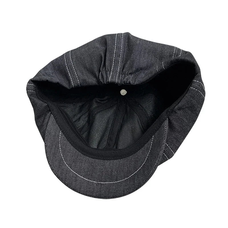 High Quality Newsboy Caps Men Women Black Beret British Gatsby Cap Spring Autumn Denim Fabric Hat NC11