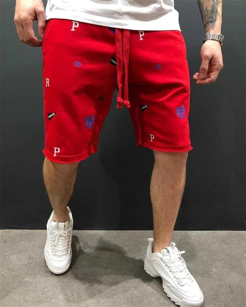 Spring Summer Mens Cotton loose Shorts Streetwear Bodybuilding Embroidered casual Short pants Jogger sports Tiger head Shorts