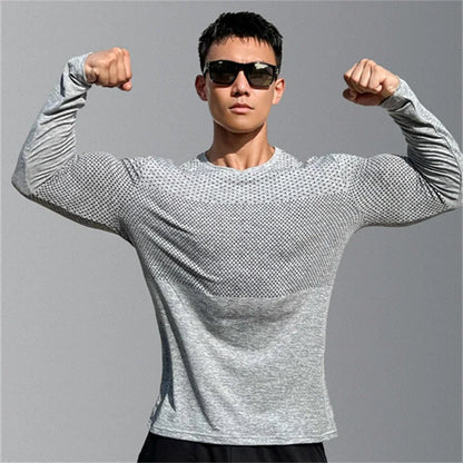 Men's Sport Long Sleeve Tops Quick Dry Fitness T-shirts Bodybuilding Gym Tees Casual Skinny Elastic Breathability men Sportswear