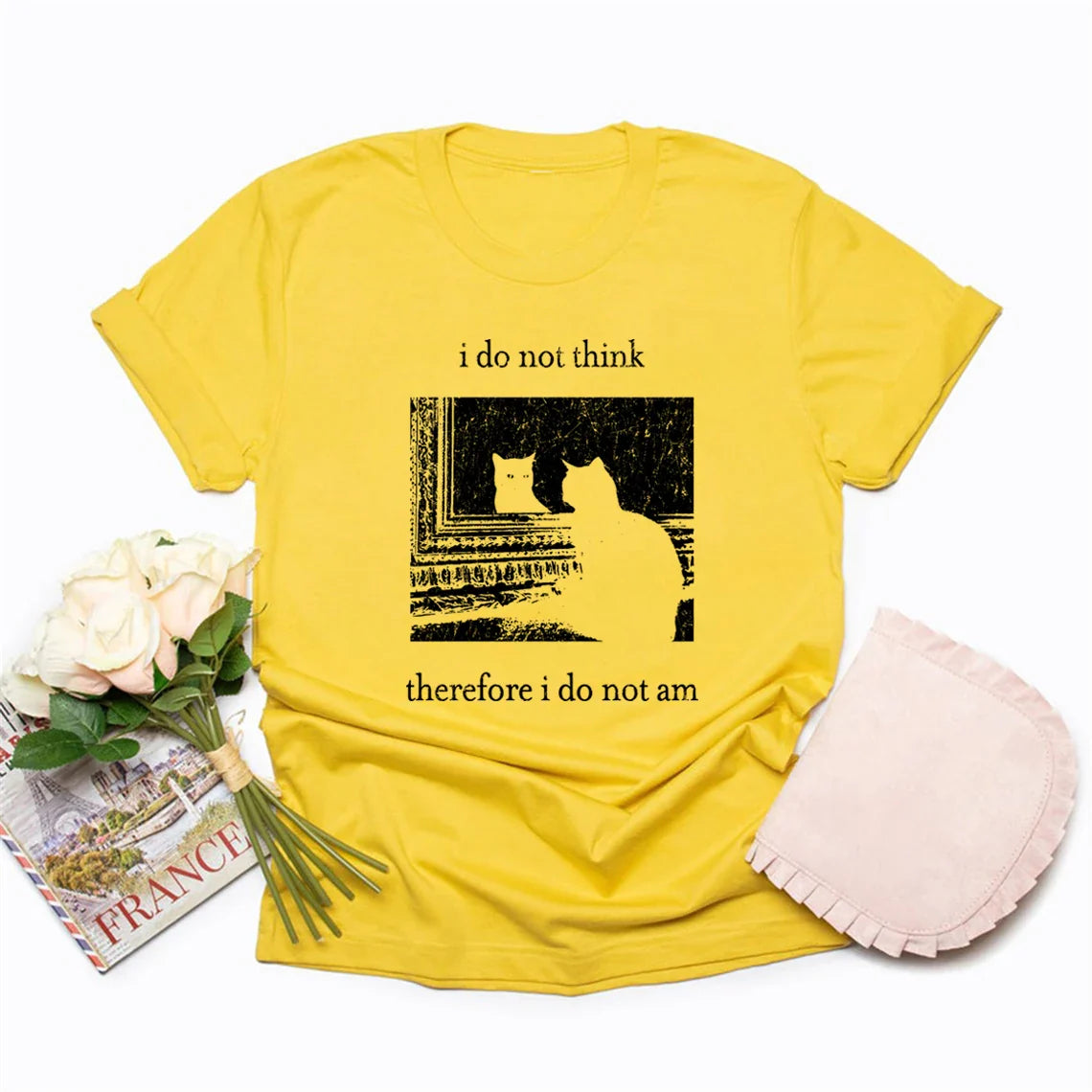 I Do Not Think Therefore I Do Not Am T-shirt Funny Cat Shirt Grunge Tshirt Vintage Unisex T-Shirts Goth Shirt Streetwear Tops