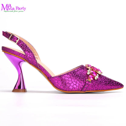 Wine Fashion Leisure Style 2025 New Coming Nigerian Women Shoes Matching Bag Set Pointed Toe High Quality  For Wedding Party
