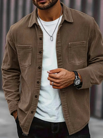 Men's Corduroy Shirt 2026 New Slim Fit Button Down Long Sleeve Solid Color Wrinkle-Free Business Casual Office Shirt