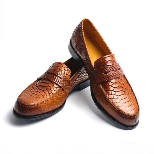 Premium Men's Snake Print Penny Loafers Handcrafted Genuine Leather Slip-On Driving Shoes Business Casual & Formal Footwear