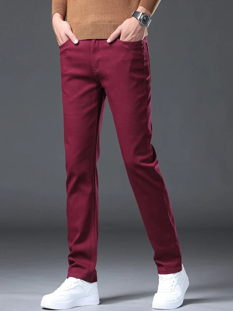 Men’s Korean Style Slim Straight Jeans Spring Cotton Stretch Denim Pants Comfort Fitted Casual Fashion Soft Male Daily Trousers