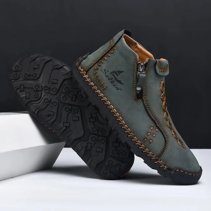 New Winter 2024 Handmade Leather Men Boots Zipper Design Sneakers Man Breathable Casual Leather Shoes Men Ankle Boots Outdoor