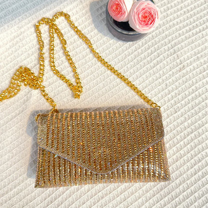 Rhinestones Bag for Women 2024 Mini Purses and Handbags Clutch Wallets Ladies PU Leather Chain Party Evening Shoulder Bag
