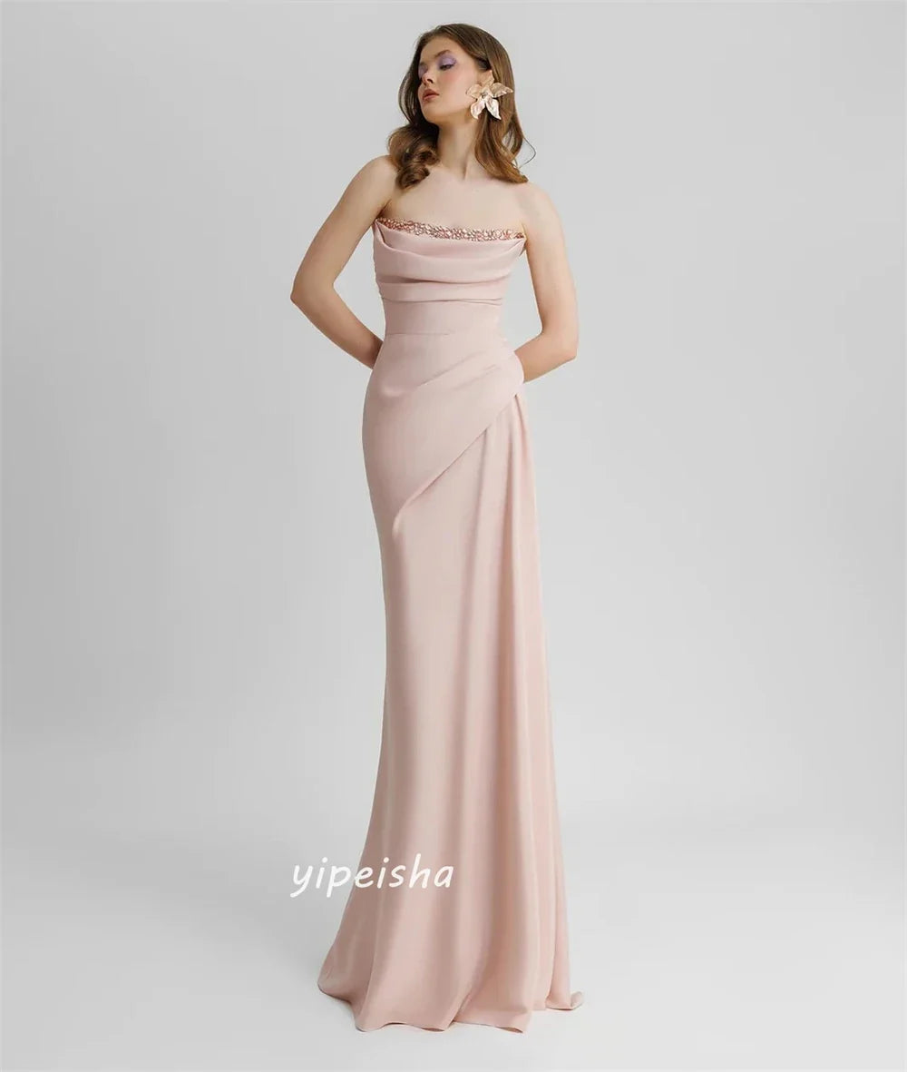 Customized Jiayigong  Simple Modern Style Formal Evening Strapless A-line Beading Pleats Bespoke Occasion Dresses