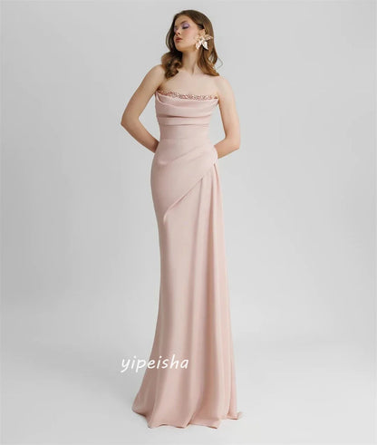 Customized Jiayigong  Simple Modern Style Formal Evening Strapless A-line Beading Pleats Bespoke Occasion Dresses