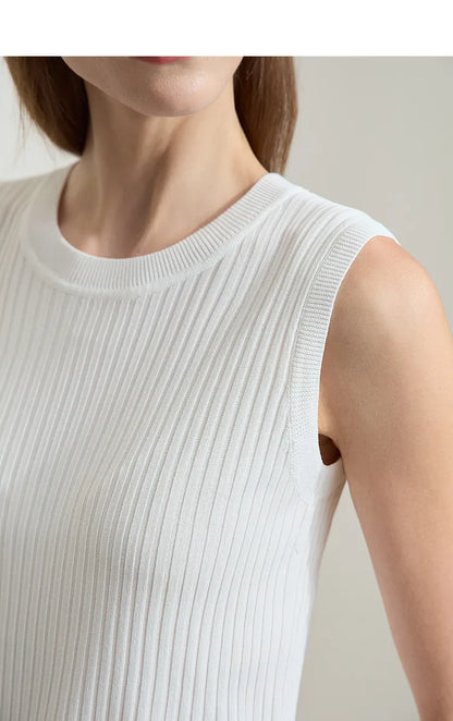 Women's Tank Top 2026 Summer New Straight Fit Sleeveless Solid Color Vest Versatile Basic Knitted Cami For Women 12622084