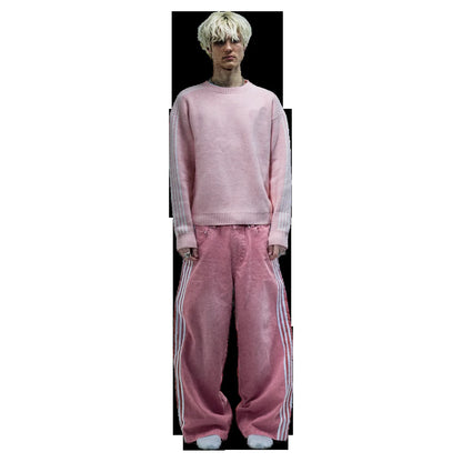 Y2K American Retro High Waisted Jeans Loose Wide Leg Pants Harajuku Style Street Striped Gothic Niche Design Casual Pants