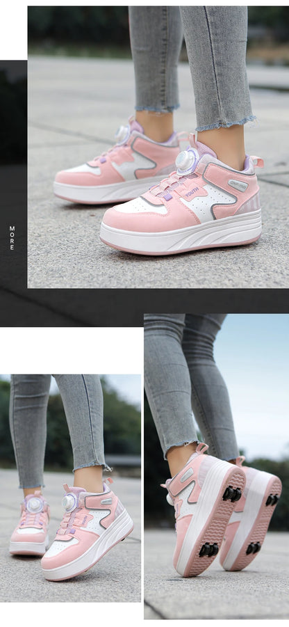 Students Children's Shoes Four Wheel Light Shoes Boys Invisible Roller Shoes Large Size Outdoor Sports Walking Shoes Women