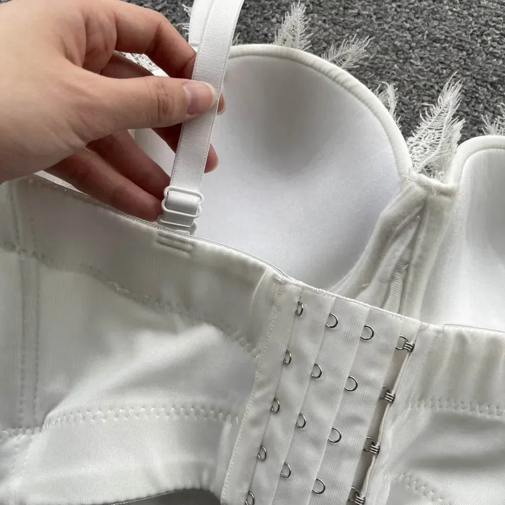 Women Hotsweet Sleeveless Sexy Chest Cushion Lace Backless Embroidered Beads Slim Straps Camis Top High Street Autumn Clothing