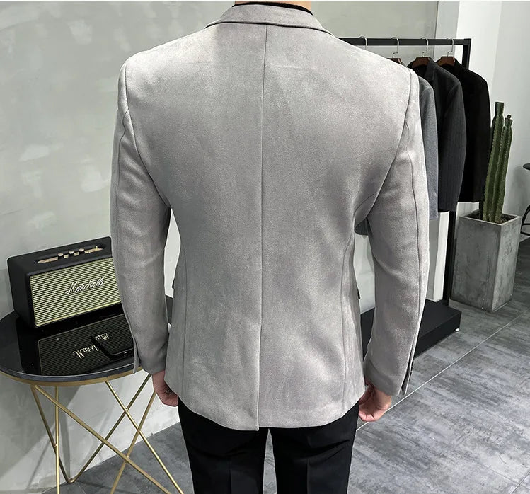 Men's Deerskin Fleece Suit Jacket 2025 Spring New High Quality Single Button Slim Fit Business Casual Suit Coat  Men Clothing