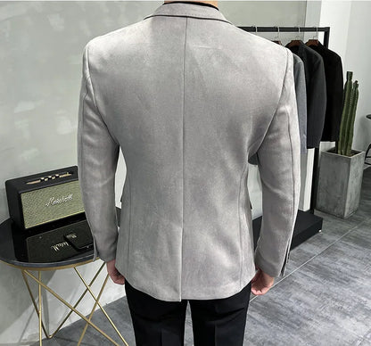Men's Deerskin Fleece Suit Jacket 2025 Spring New High Quality Single Button Slim Fit Business Casual Suit Coat  Men Clothing