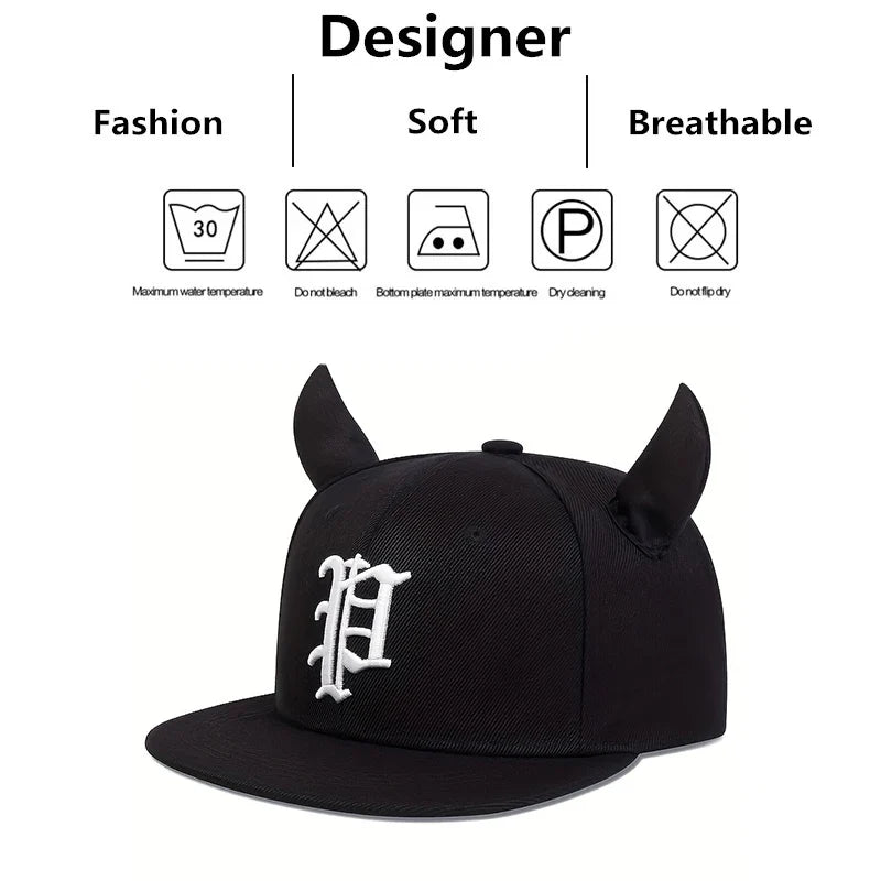 Unisex Personality P Letter Embroidery Ox Horn Hip-hop Hats Outdoor Adjustable Casual Baseball Caps Sunscreen Hat