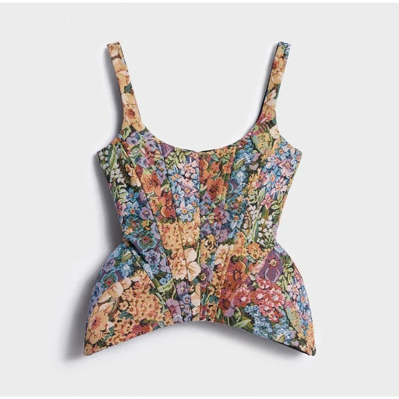 Sexy Print Sling Fishbone Corsets Women Backless Zipper Sleeveless Slim Tops Female 2026 Summer New Chic Evening Party Tanks