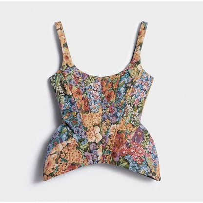 Sexy Print Sling Fishbone Corsets Women Backless Zipper Sleeveless Slim Tops Female 2026 Summer New Chic Evening Party Tanks